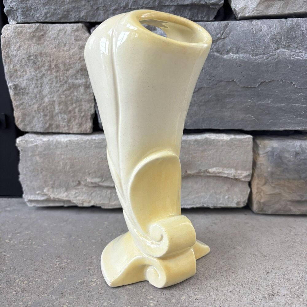 Vintage Pacific Pottery Double Vase Art Nouveau Deco 3324 Yellow & Ivory USA - Picture 5 of 14